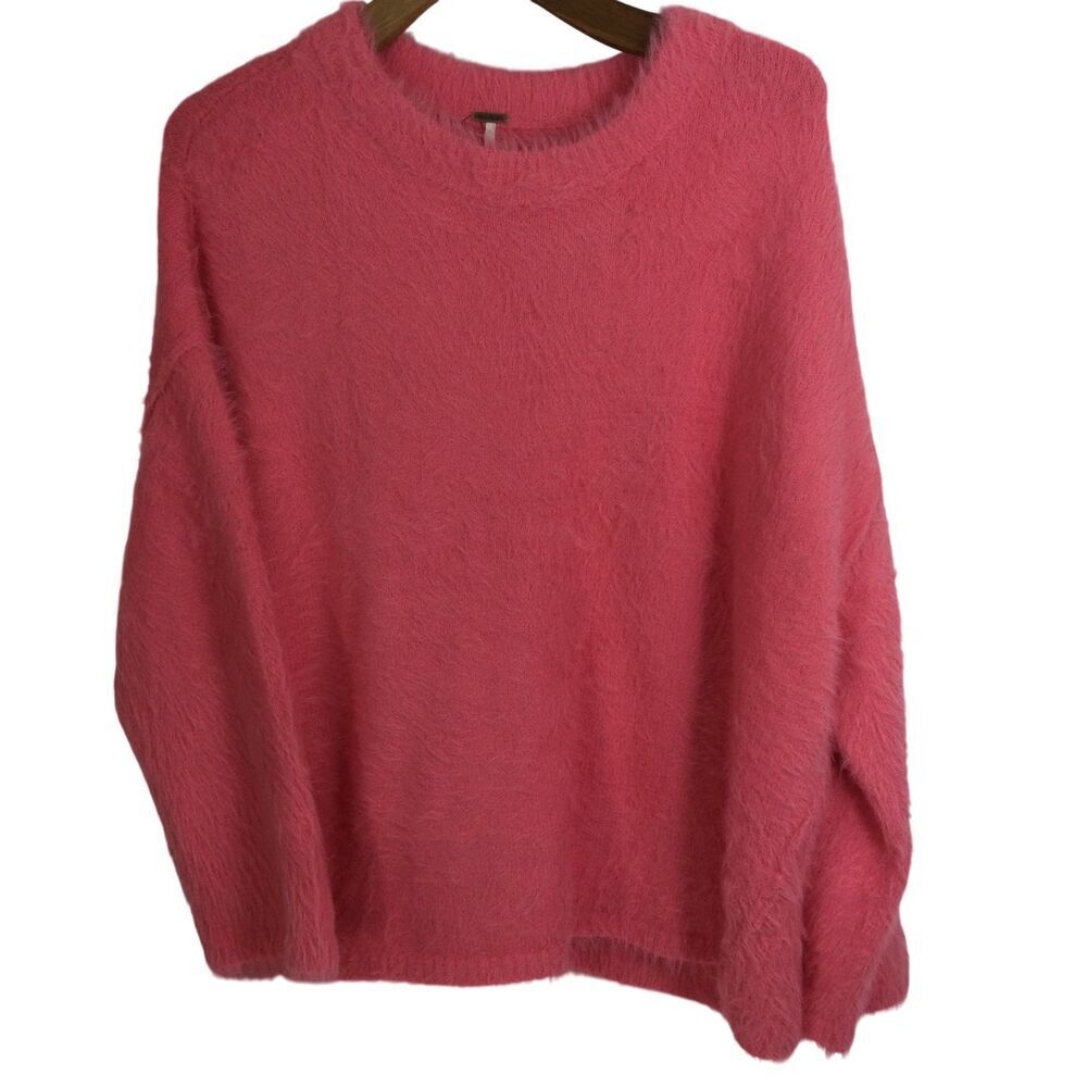 Free People Harrison Bunny Crew Fuzzy Oversized Sweater Strawberry Pink S NWT